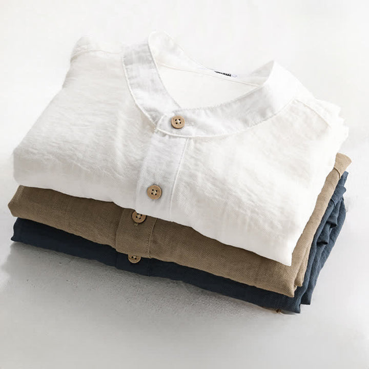 Buddha Stones Chemise d'été décontractée à col mandarin et demi-boutonnage pour homme, manches courtes et poche plaquée. - image 18