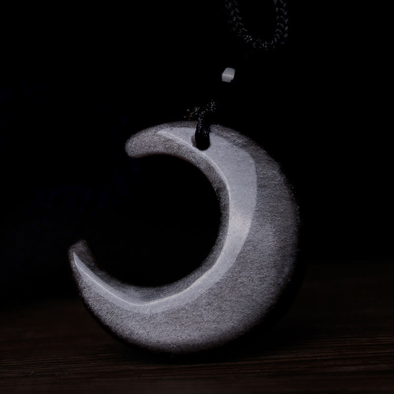 Collier pendentif en forme de croissant de lune en cristal d'obsidienne et de sélénite avec Buddha Stones et argent naturel, protection du couple Yin Yang - image 5