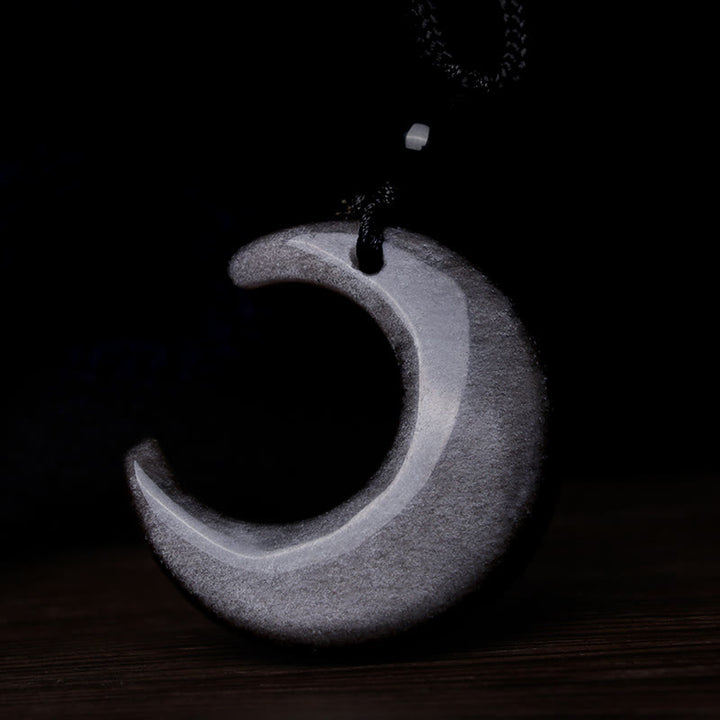 Collier pendentif en forme de croissant de lune en cristal d'obsidienne et de sélénite avec Buddha Stones et argent naturel, protection du couple Yin Yang - image 5