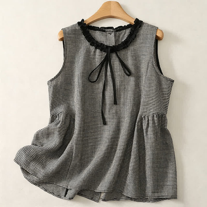 Buddha Stones Débardeur d'été décontracté à carreaux vintage avec boutons au dos pour femmes - Gris - US12, UK/AU16, EU44 (2XL) - image 0