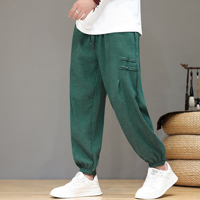 Buddha Stones Pantalon court uni style Tang, décontracté d'été, pantalon harem pour homme avec poches - Vert clair - US/UK/AU46, EU56 (5XL) - image 30
