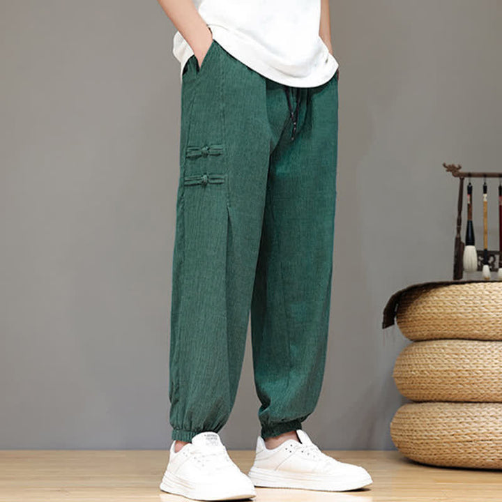 Buddha Stones Pantalon court uni style Tang, décontracté d'été, pantalon harem pour homme avec poches - image 33