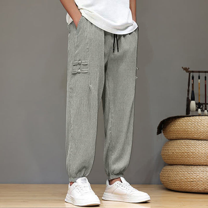 Buddha Stones Pantalon court uni style Tang, décontracté d'été, pantalon harem pour homme avec poches - image 21