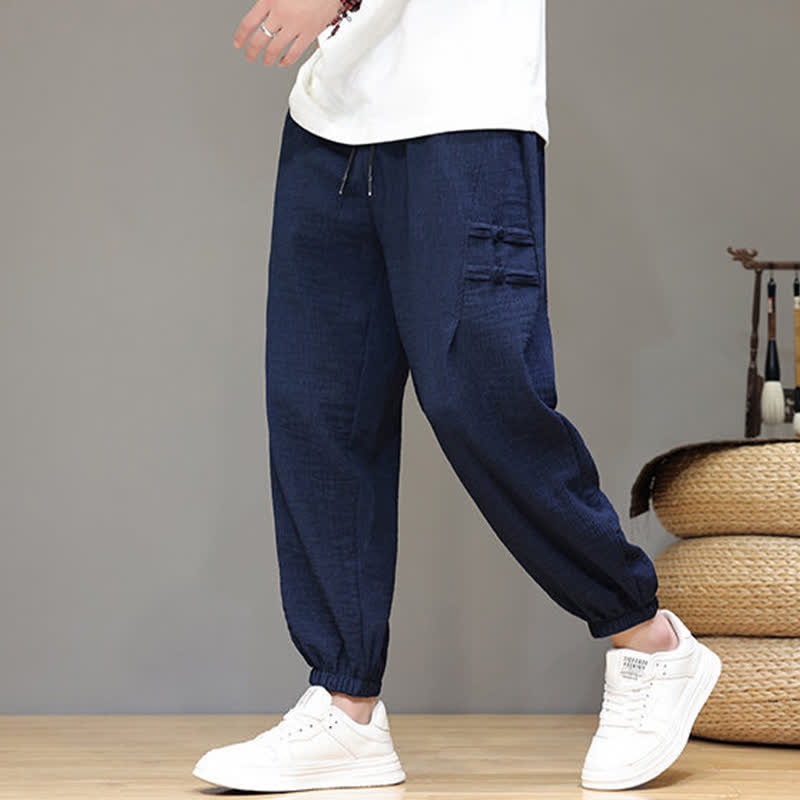 Buddha Stones Pantalon court uni style Tang, décontracté d'été, pantalon harem pour homme avec poches - image 5