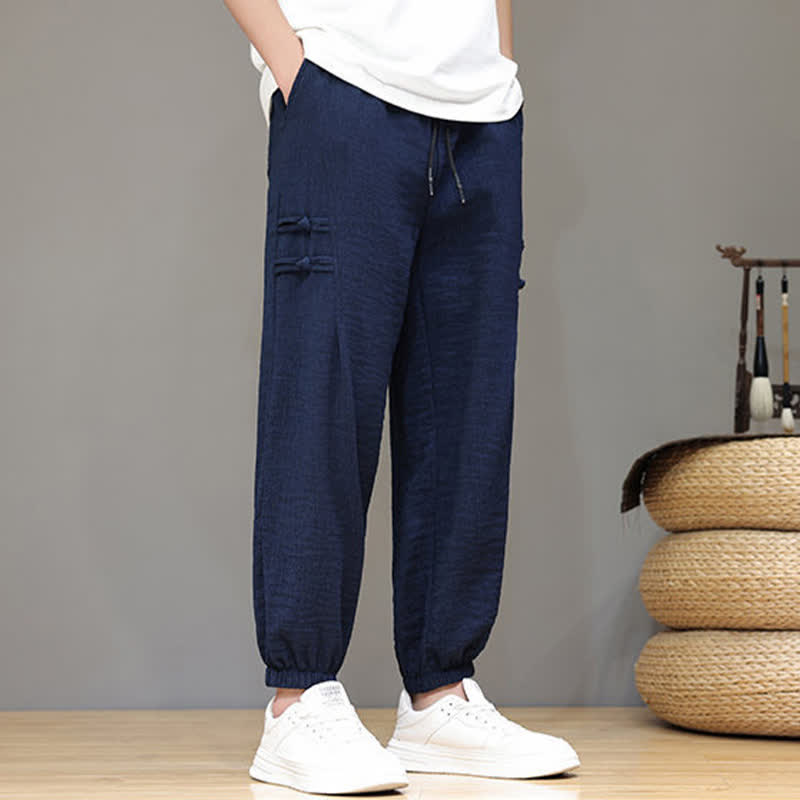 Buddha Stones Pantalon court uni style Tang, décontracté d'été, pantalon harem pour homme avec poches - image 7