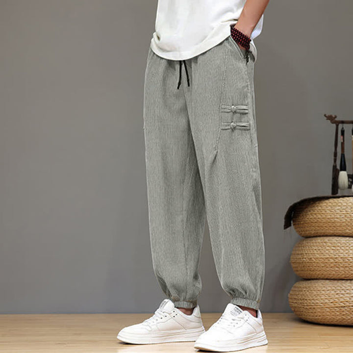 Buddha Stones Pantalon court uni style Tang, décontracté d'été, pantalon harem pour homme avec poches - image 19