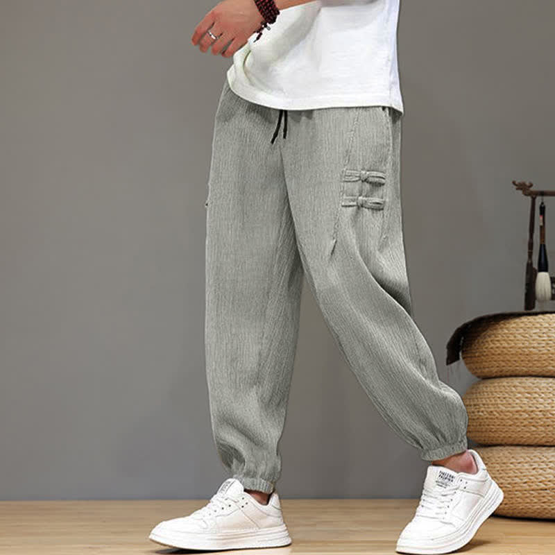 Buddha Stones Pantalon court uni style Tang, décontracté d'été, pantalon harem pour homme avec poches - Gris clair - US/UK/AU46, EU56 (5XL) - image 17