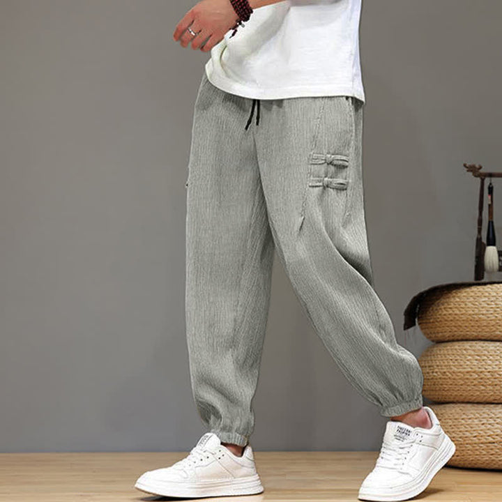 Buddha Stones Pantalon court uni style Tang, décontracté d'été, pantalon harem pour homme avec poches - Gris clair - US/UK/AU46, EU56 (5XL) - image 17