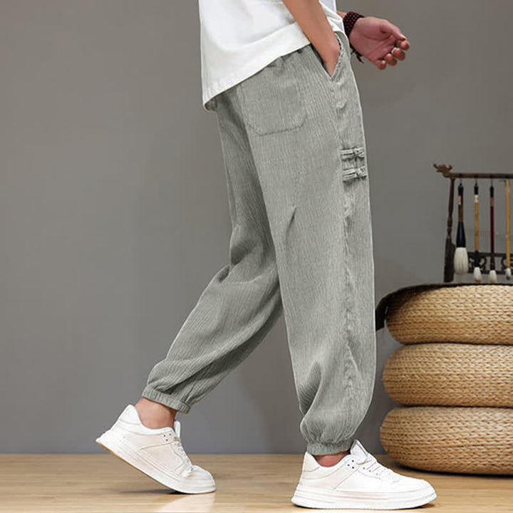 Buddha Stones Pantalon court uni style Tang, décontracté d'été, pantalon harem pour homme avec poches - image 22