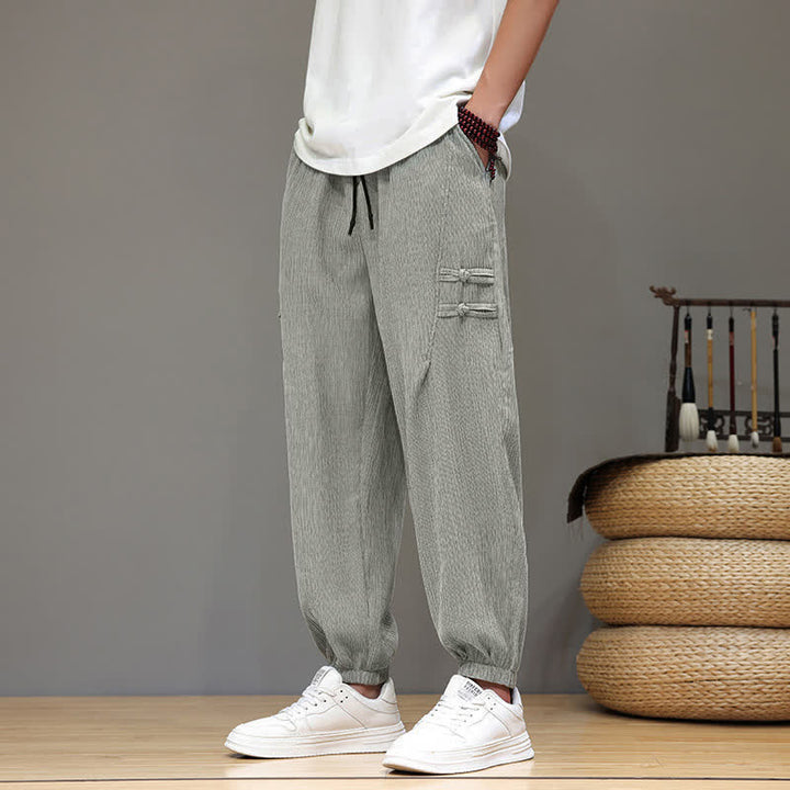 Buddha Stones Pantalon court uni style Tang, décontracté d'été, pantalon harem pour homme avec poches - image 23