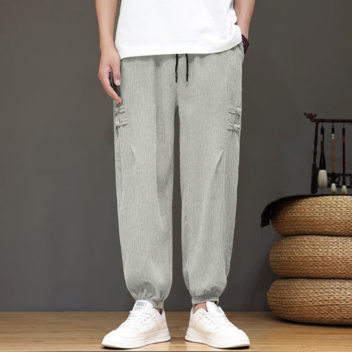 Buddha Stones Pantalon court uni style Tang, décontracté d'été, pantalon harem pour homme avec poches - image 18