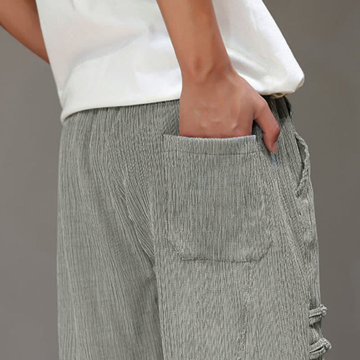 Buddha Stones Pantalon court uni style Tang, décontracté d'été, pantalon harem pour homme avec poches - image 28