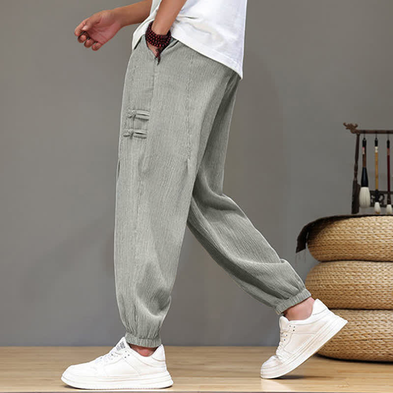 Buddha Stones Pantalon court uni style Tang, décontracté d'été, pantalon harem pour homme avec poches - image 24