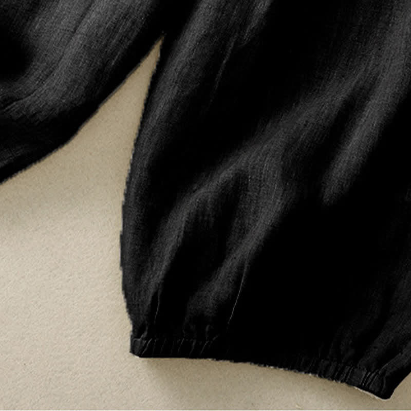 Buddha Stones Pantalon Capri uni à boutons, style minimaliste et décontracté d'été, avec poches. - image 14
