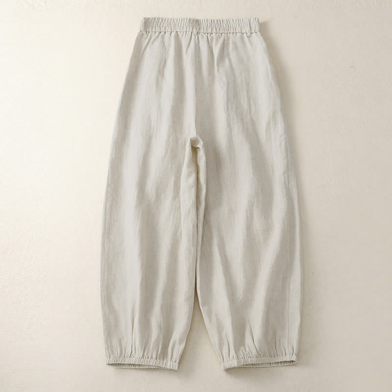 Buddha Stones Pantalon Capri uni à boutons, style minimaliste et décontracté d'été, avec poches. - image 1
