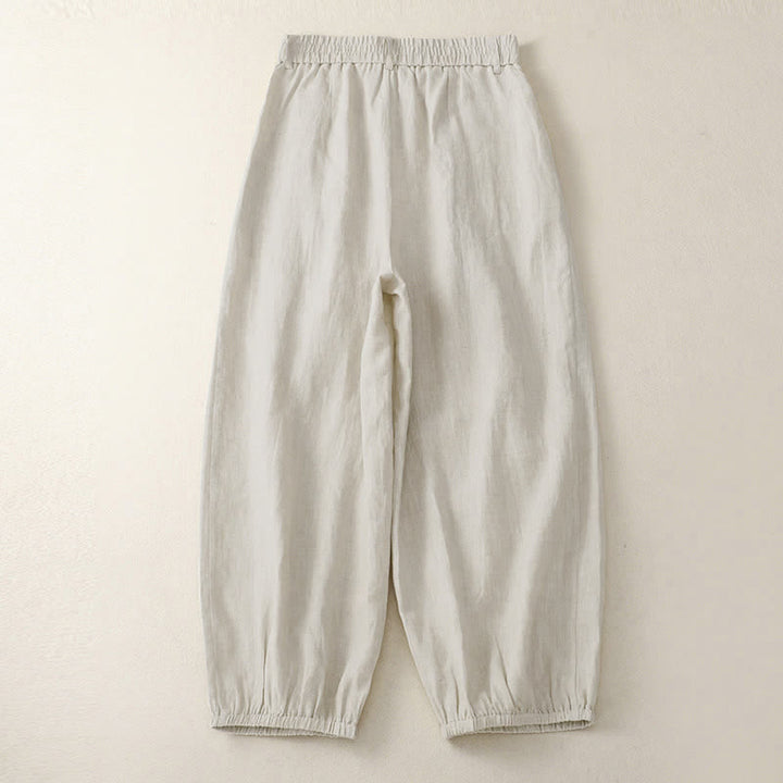 Buddha Stones Pantalon Capri uni à boutons, style minimaliste et décontracté d'été, avec poches. - image 1