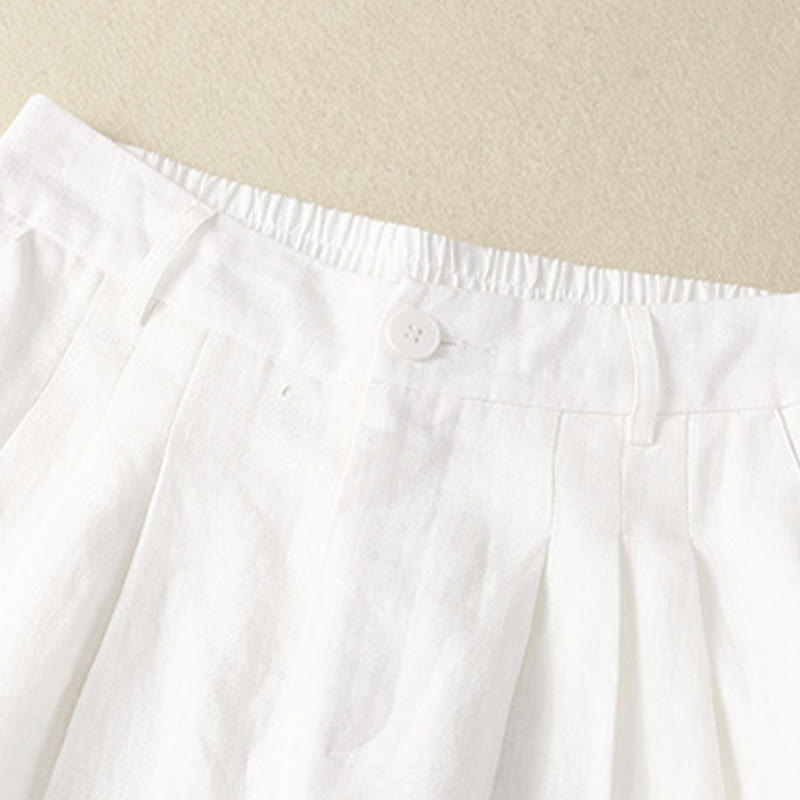 Buddha Stones Pantalon Capri uni à boutons, style minimaliste et décontracté d'été, avec poches. - image 17