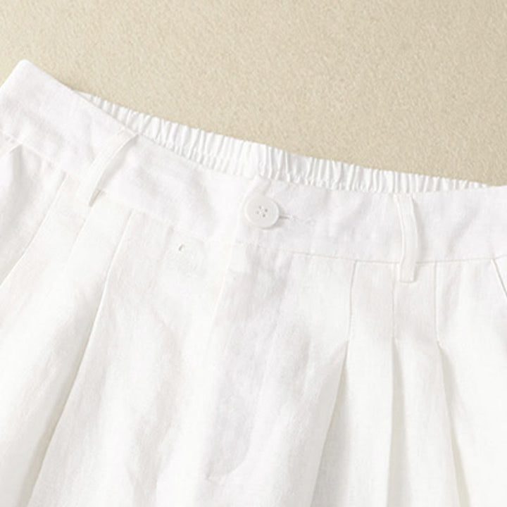 Buddha Stones Pantalon Capri uni à boutons, style minimaliste et décontracté d'été, avec poches. - image 17