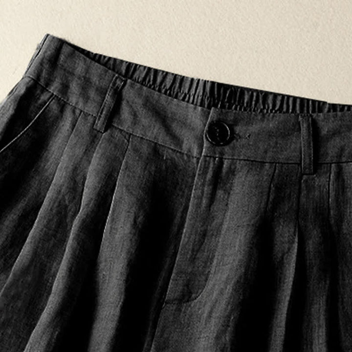 Buddha Stones Pantalon Capri uni à boutons, style minimaliste et décontracté d'été, avec poches. - image 10