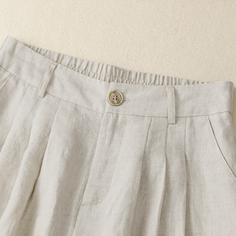 Buddha Stones Pantalon Capri uni à boutons, style minimaliste et décontracté d'été, avec poches. - image 2