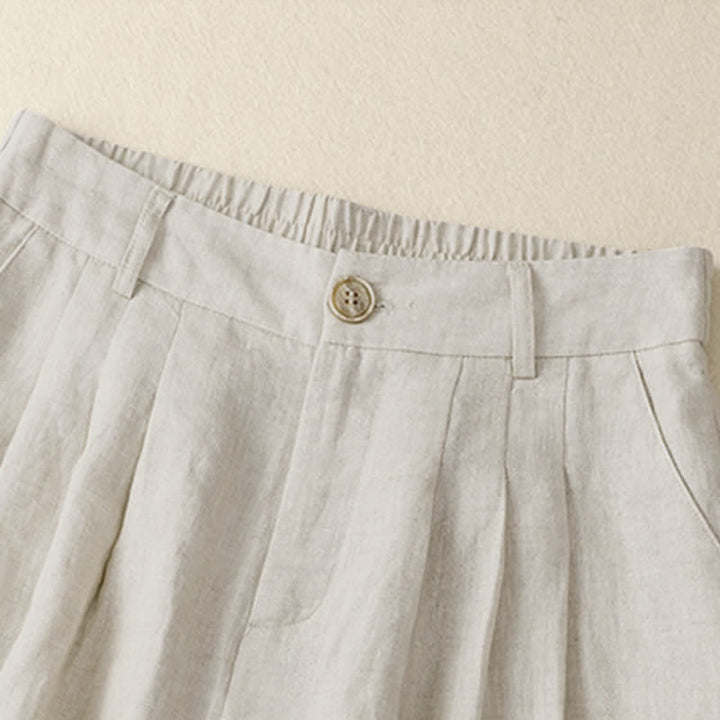 Buddha Stones Pantalon Capri uni à boutons, style minimaliste et décontracté d'été, avec poches. - image 2