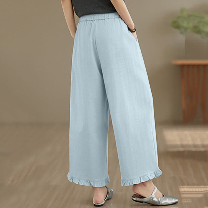 Pantalon court uni style minimaliste décontracté d'été Buddha Stones pour femme, jambes larges et poches - image 6