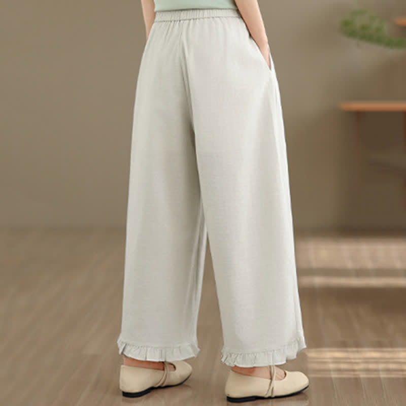 Pantalon court uni style minimaliste décontracté d'été Buddha Stones pour femme, jambes larges et poches - image 32