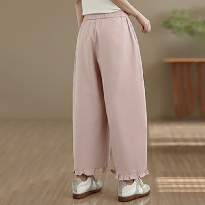 Pantalon court uni style minimaliste décontracté d'été Buddha Stones pour femme, jambes larges et poches - image 11