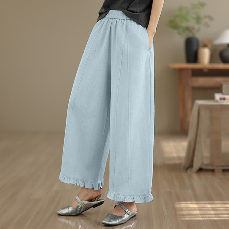 Pantalon court uni style minimaliste décontracté d'été Buddha Stones pour femme, jambes larges et poches - image 4