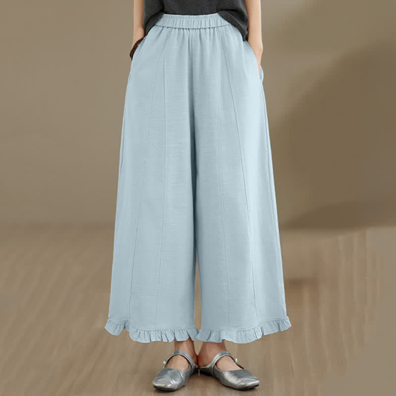 Pantalon court uni style minimaliste décontracté d'été Buddha Stones pour femme, jambes larges et poches - image 5