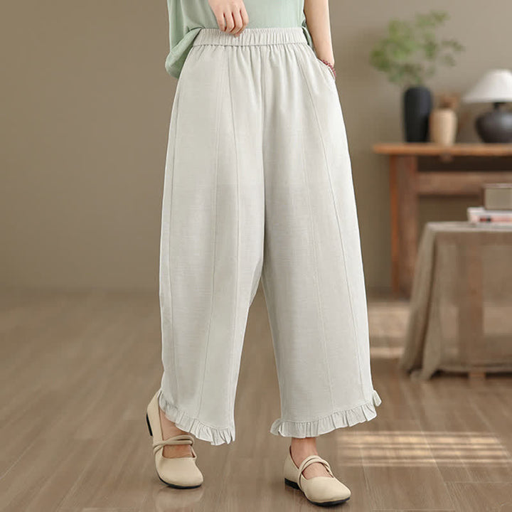 Pantalon court uni style minimaliste décontracté d'été Buddha Stones pour femme, jambes larges et poches - image 30