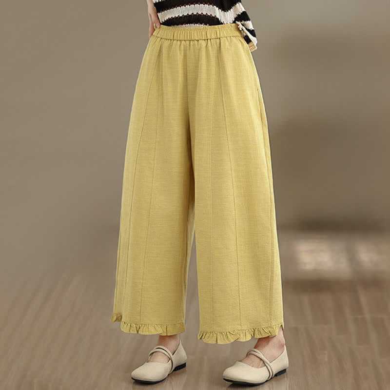 Pantalon court uni style minimaliste décontracté d'été Buddha Stones pour femme, jambes larges et poches - image 15