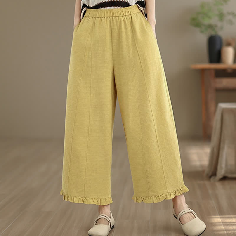 Pantalon court uni style minimaliste décontracté d'été Buddha Stones pour femme, jambes larges et poches - image 17