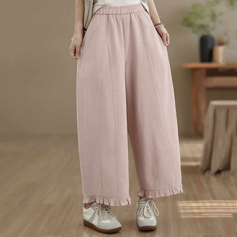 Pantalon court uni style minimaliste décontracté d'été Buddha Stones pour femme, jambes larges et poches - image 9