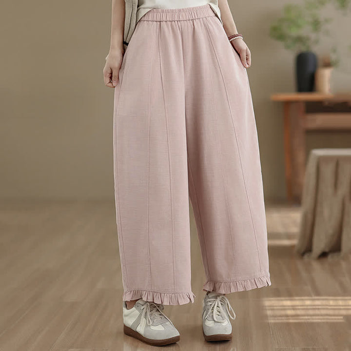 Pantalon court uni style minimaliste décontracté d'été Buddha Stones pour femme, jambes larges et poches - image 9