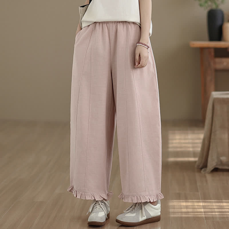 Pantalon court uni style minimaliste décontracté d'été Buddha Stones pour femme, jambes larges et poches - image 10