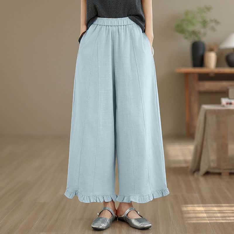 Pantalon court uni style minimaliste décontracté d'été Buddha Stones pour femme, jambes larges et poches - Bleu poudré - US8-10，UK/AU12-14，EU40-42 (2XL) - image 0