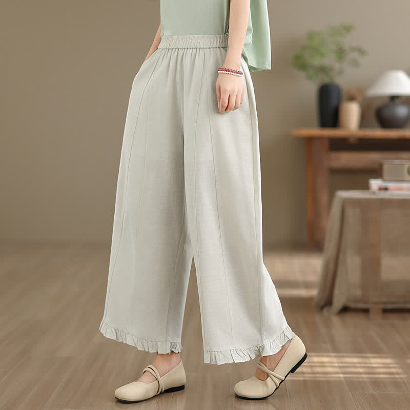 Pantalon court uni style minimaliste décontracté d'été Buddha Stones pour femme, jambes larges et poches - image 29