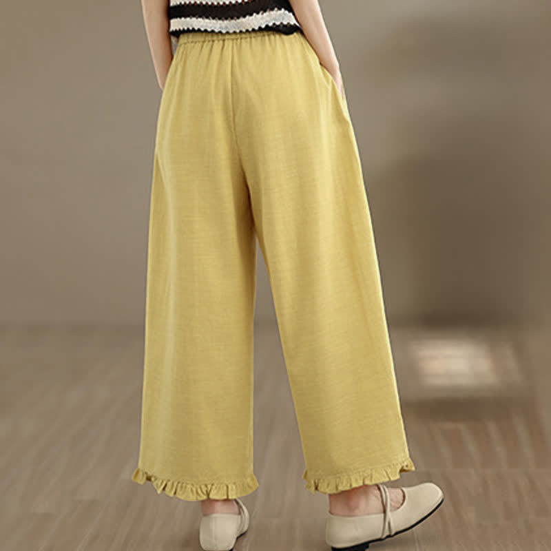 Pantalon court uni style minimaliste décontracté d'été Buddha Stones pour femme, jambes larges et poches - image 19