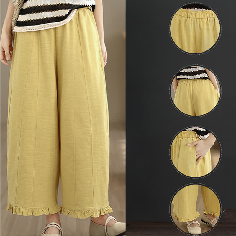 Pantalon court uni style minimaliste décontracté d'été Buddha Stones pour femme, jambes larges et poches - image 20