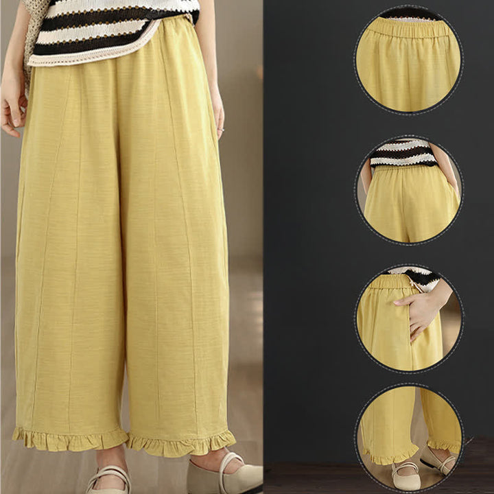 Pantalon court uni style minimaliste décontracté d'été Buddha Stones pour femme, jambes larges et poches - image 20