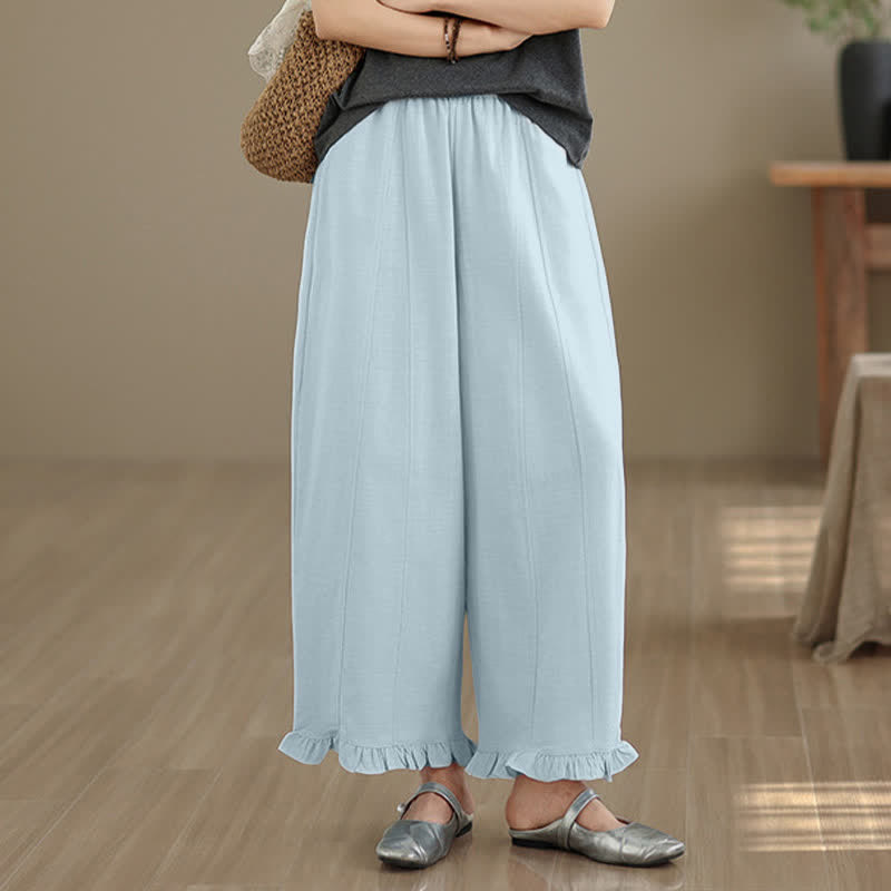 Pantalon court uni style minimaliste décontracté d'été Buddha Stones pour femme, jambes larges et poches - image 3