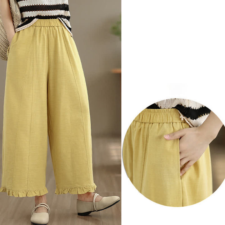 Pantalon court uni style minimaliste décontracté d'été Buddha Stones pour femme, jambes larges et poches - image 21
