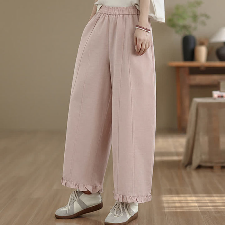 Pantalon court uni style minimaliste décontracté d'été Buddha Stones pour femme, jambes larges et poches - image 8