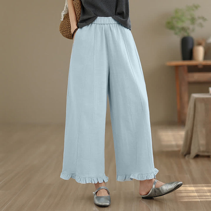 Pantalon court uni style minimaliste décontracté d'été Buddha Stones pour femme, jambes larges et poches - image 2