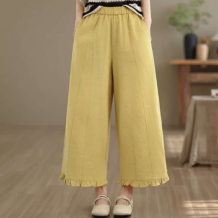 Pantalon court uni style minimaliste décontracté d'été Buddha Stones pour femme, jambes larges et poches - Kaki - US8-10，UK/AU12-14，EU40-42 (2XL) - image 14