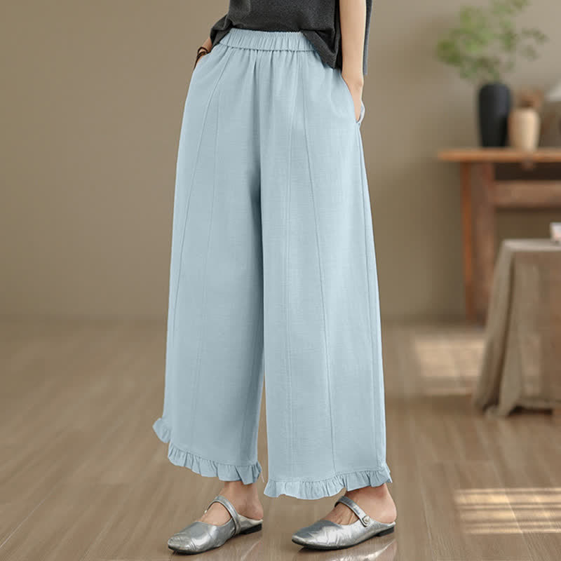 Pantalon court uni style minimaliste décontracté d'été Buddha Stones pour femme, jambes larges et poches - image 1