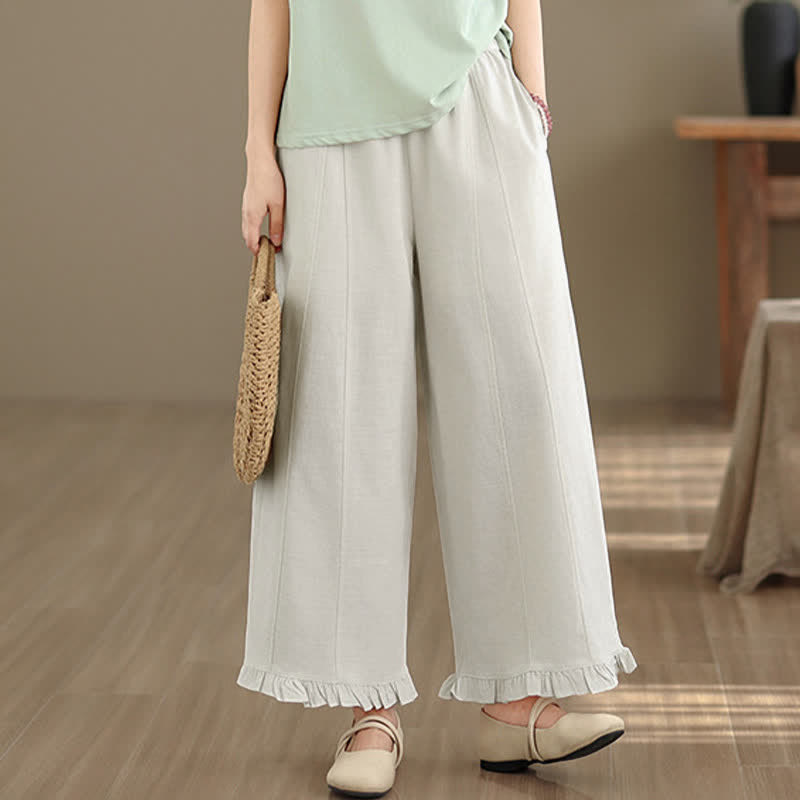Pantalon court uni style minimaliste décontracté d'été Buddha Stones pour femme, jambes larges et poches - image 28