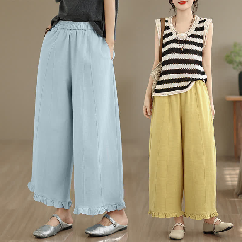 Pantalon court uni style minimaliste décontracté d'été Buddha Stones pour femme, jambes larges et poches - image 33