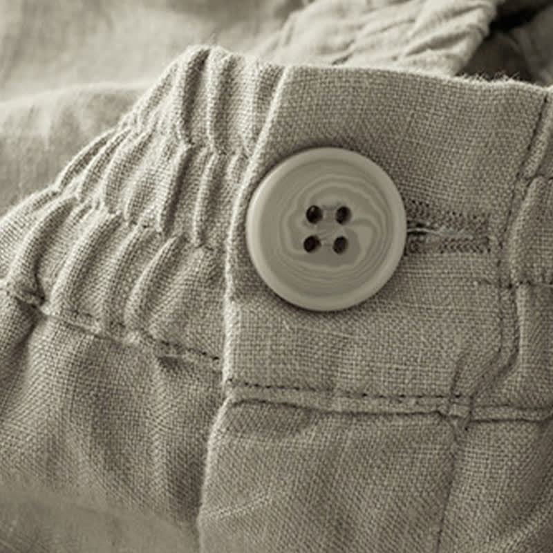 Buddha Stones Pantalon d'été minimaliste décontracté à boutons, coupe 7/8, jambes larges, avec poches - image 11